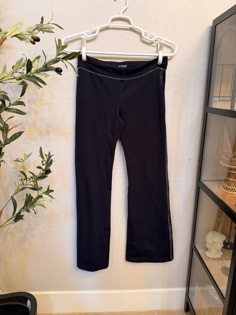 Bebe Black Stretch Yoga leggings with Side  Stud Trim Y2K
